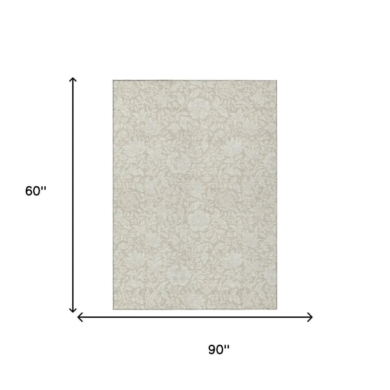 5' X 8' Beige And Ivory Floral Washable Indoor Outdoor Area Rug Homeroots Outdoor