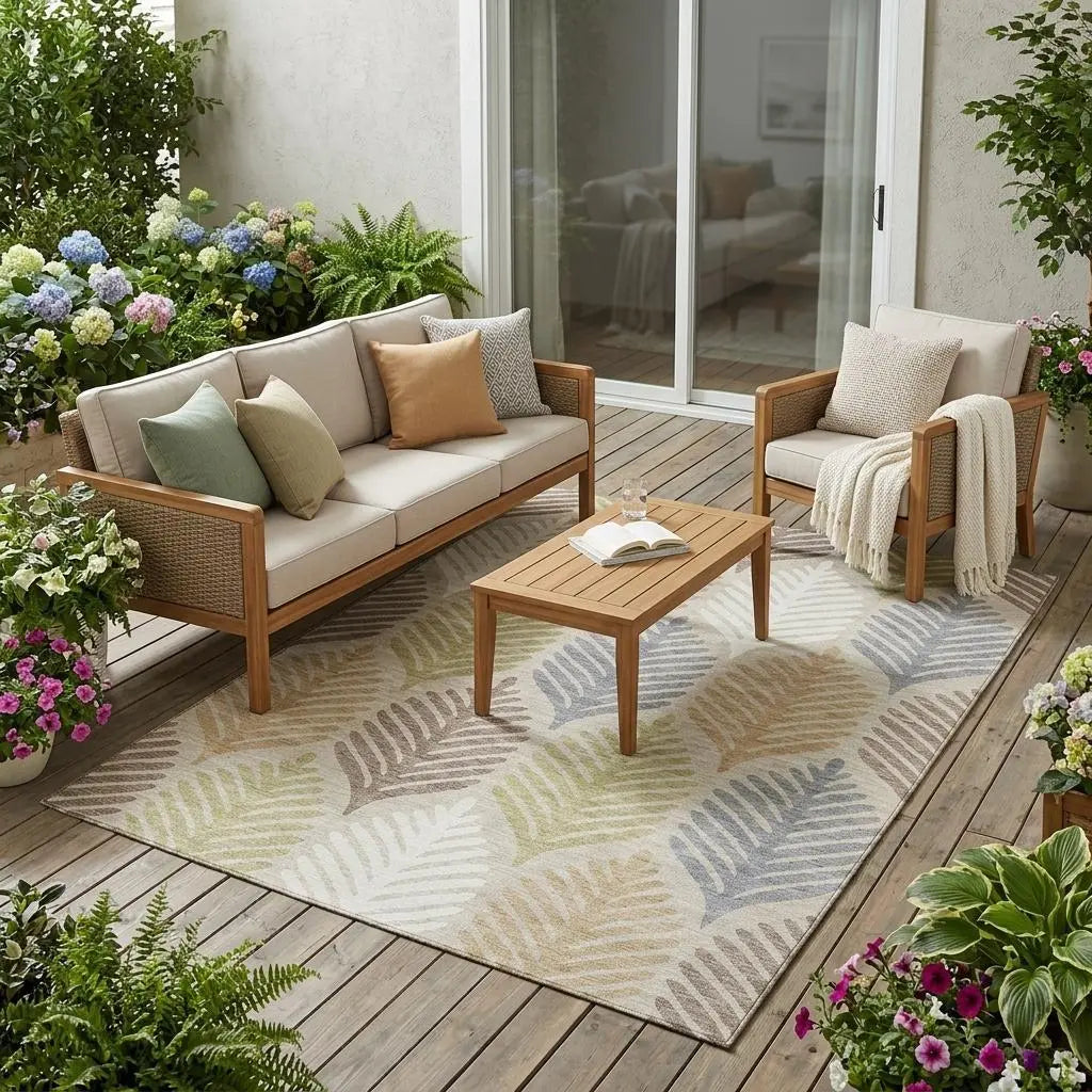 5' X 8' Beige And Ivory Floral Washable Indoor Outdoor Area Rug Homeroots Outdoor
