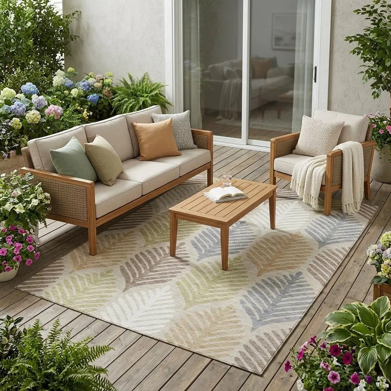 5' X 8' Beige And Ivory Floral Washable Indoor Outdoor Area Rug Homeroots Outdoor