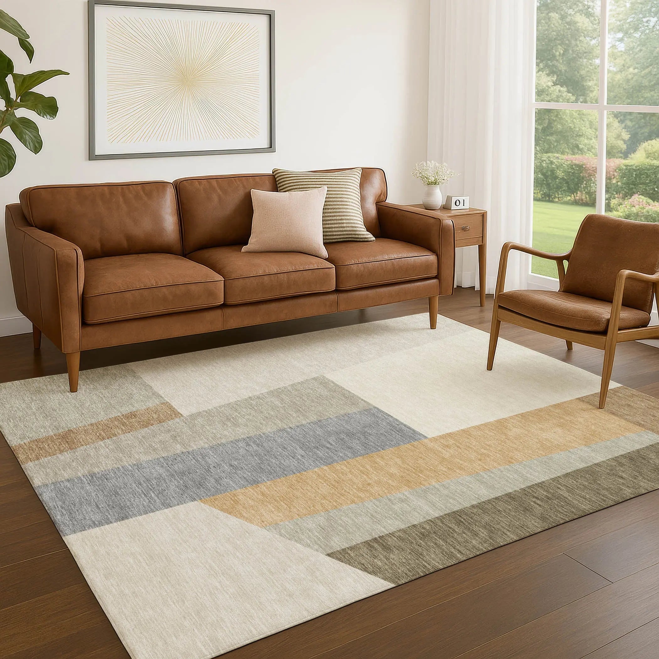 5' X 8' Beige And Ivory Geometric Washable Indoor Outdoor Area Rug Homeroots Outdoor