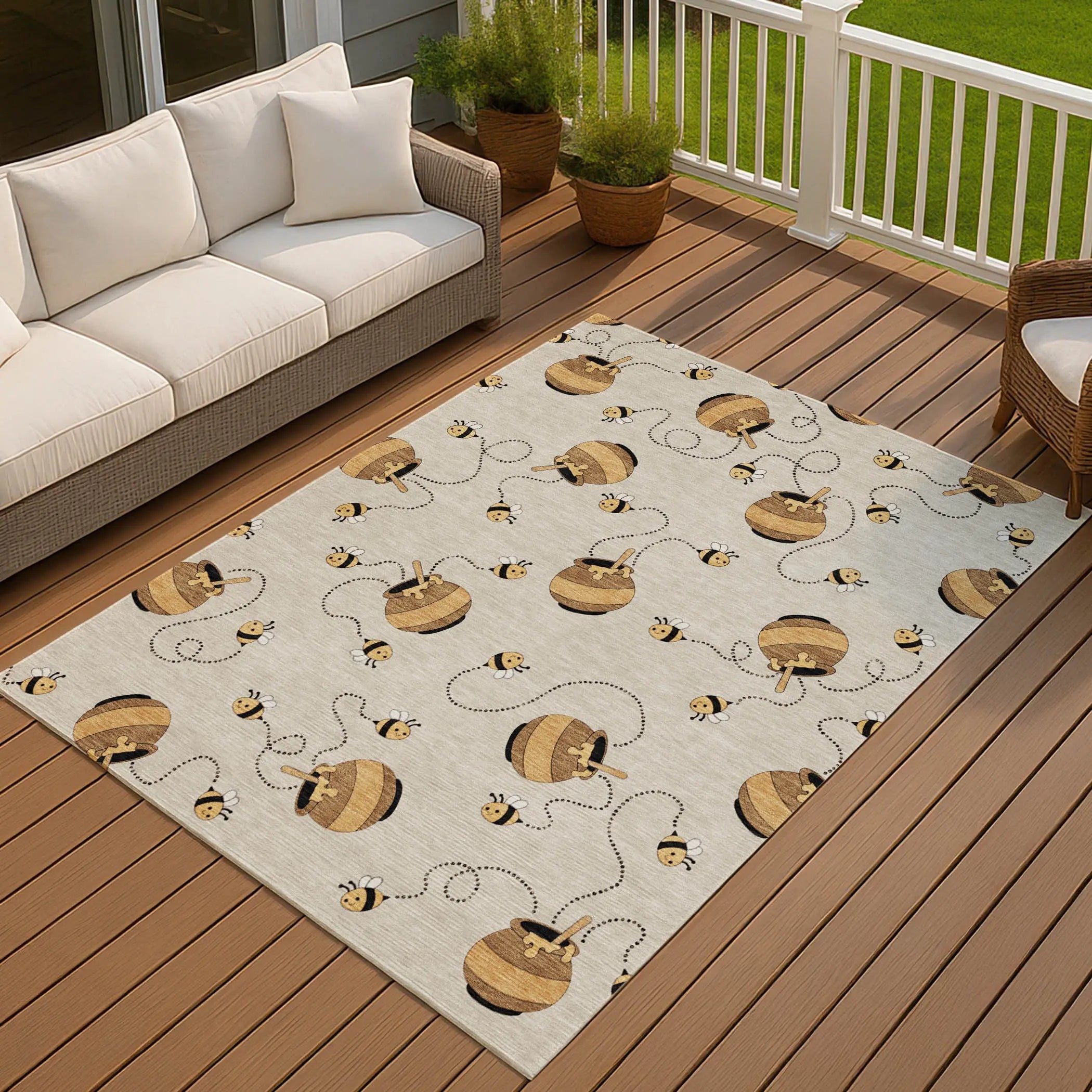 5' X 8' Beige And Ivory Geometric Washable Indoor Outdoor Area Rug Homeroots Outdoor