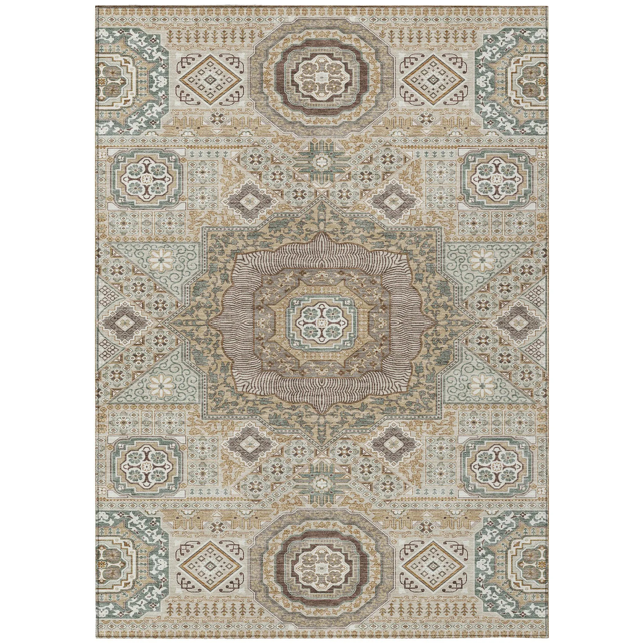 5' X 8' Beige And Ivory Oriental Washable Indoor Outdoor Area Rug Homeroots Outdoor