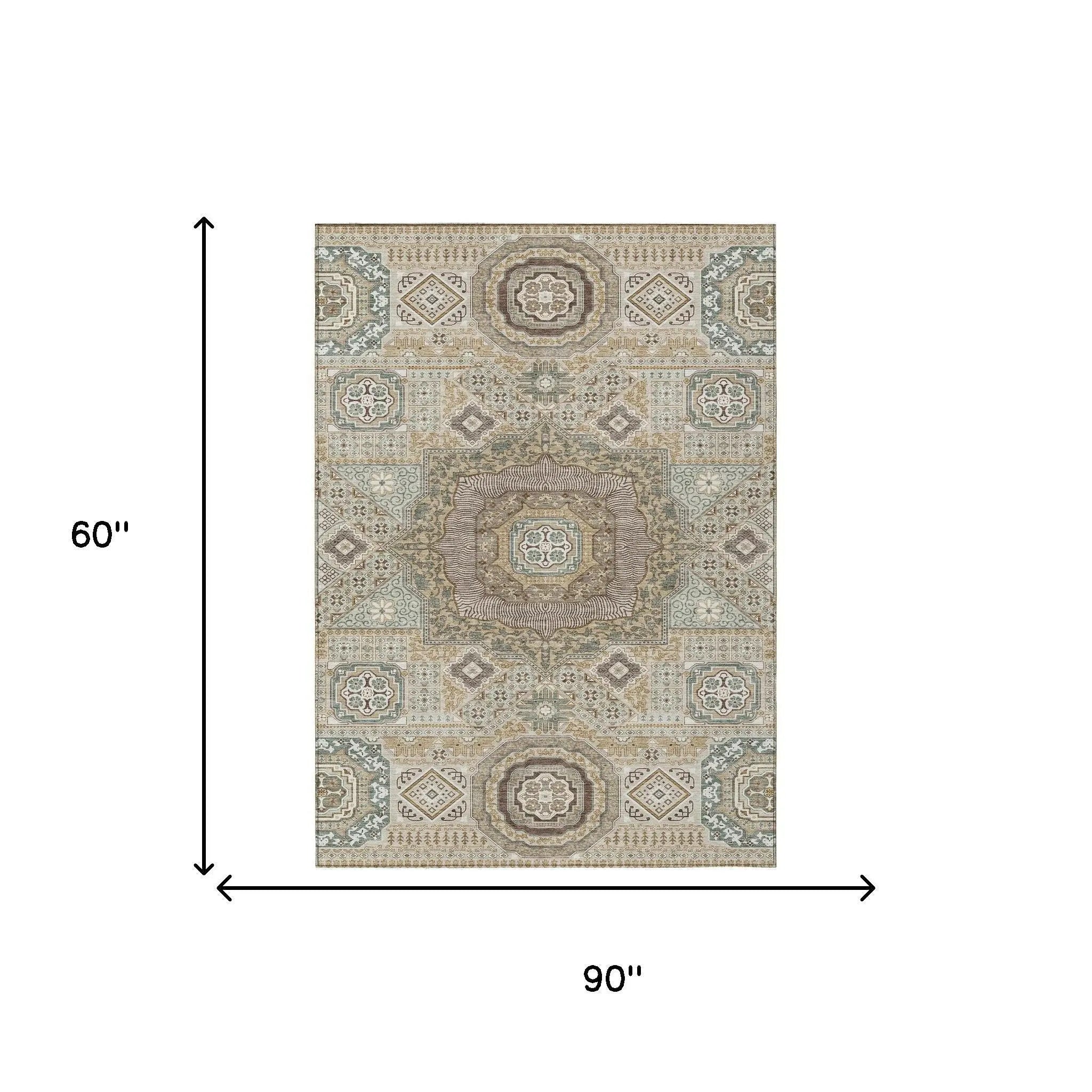 5' X 8' Beige And Ivory Oriental Washable Indoor Outdoor Area Rug Homeroots Outdoor