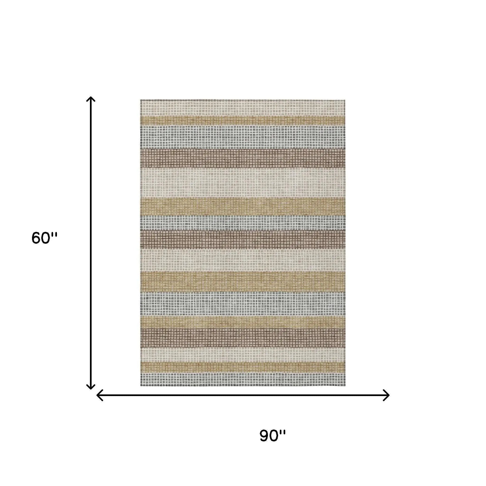 5' X 8' Beige And Ivory Striped Washable Indoor Outdoor Area Rug Homeroots Outdoor