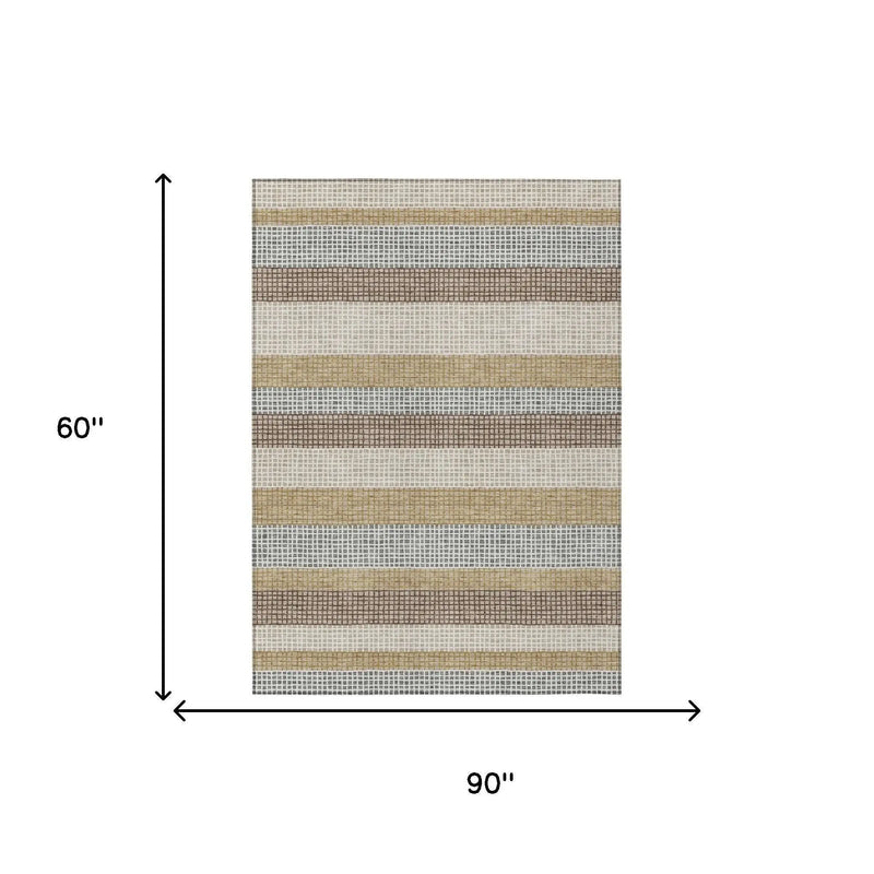 5' X 8' Beige And Ivory Striped Washable Indoor Outdoor Area Rug Homeroots Outdoor