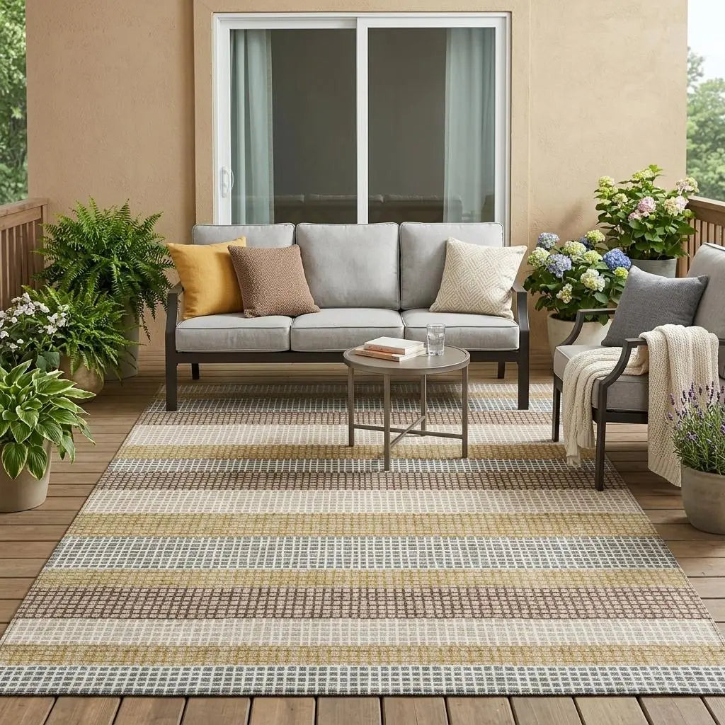 5' X 8' Beige And Ivory Striped Washable Indoor Outdoor Area Rug Homeroots Outdoor