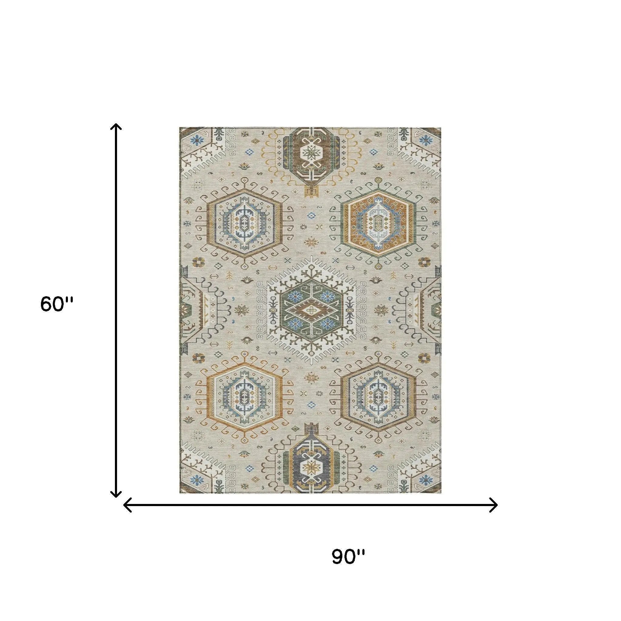 5' X 8' Beige And Ivory Tribal Washable Indoor Outdoor Area Rug Homeroots Outdoor