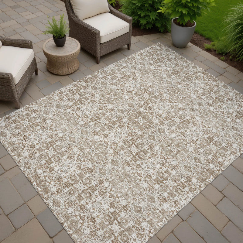 5' X 8' Beige And Khaki Oriental Washable Indoor Outdoor Area Rug Homeroots Outdoor