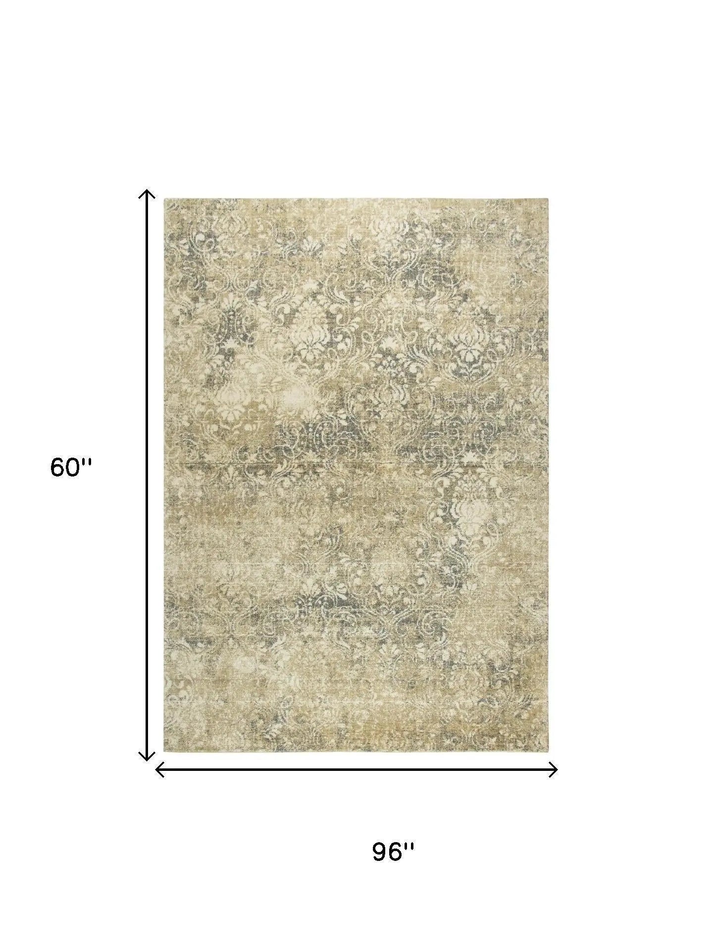 5' X 8' Beige And Natural New Zealand Lambs Wool Damask Hand Carved Handmade Area Rug Homeroots Home Decor