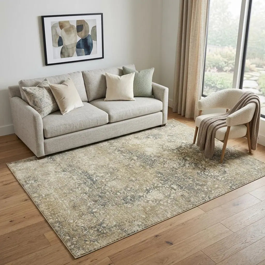 5' X 8' Beige And Natural New Zealand Lambs Wool Damask Hand Carved Handmade Area Rug Homeroots Home Decor