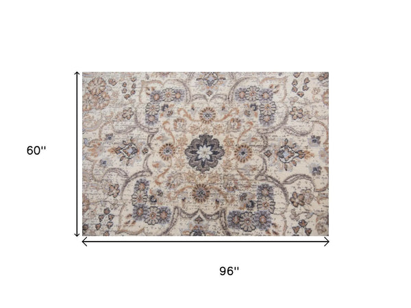5' X 8' Beige And Natural New Zealand Lambs Wool Medallion Hand Carved Handmade Area Rug Homeroots Home Decor
