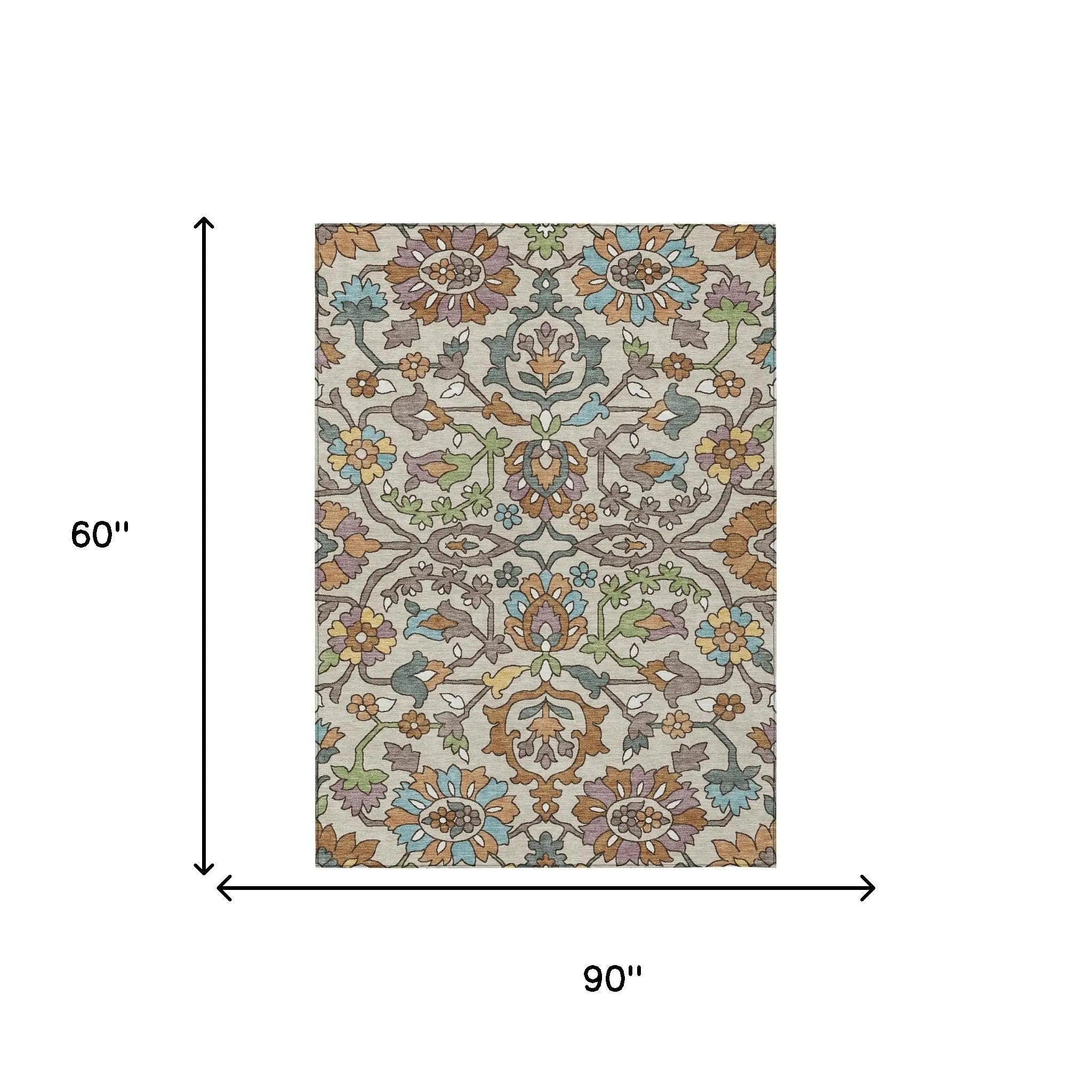 5' X 8' Beige And Orange Floral Washable Indoor Outdoor Area Rug Homeroots Outdoor