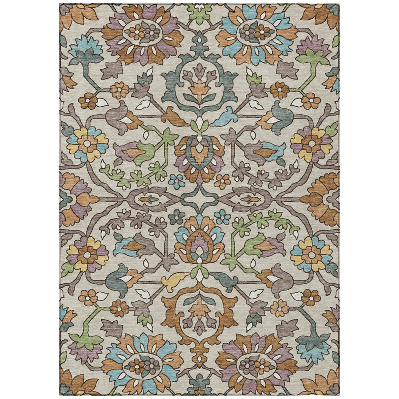 5' X 8' Beige And Orange Floral Washable Indoor Outdoor Area Rug Homeroots Outdoor