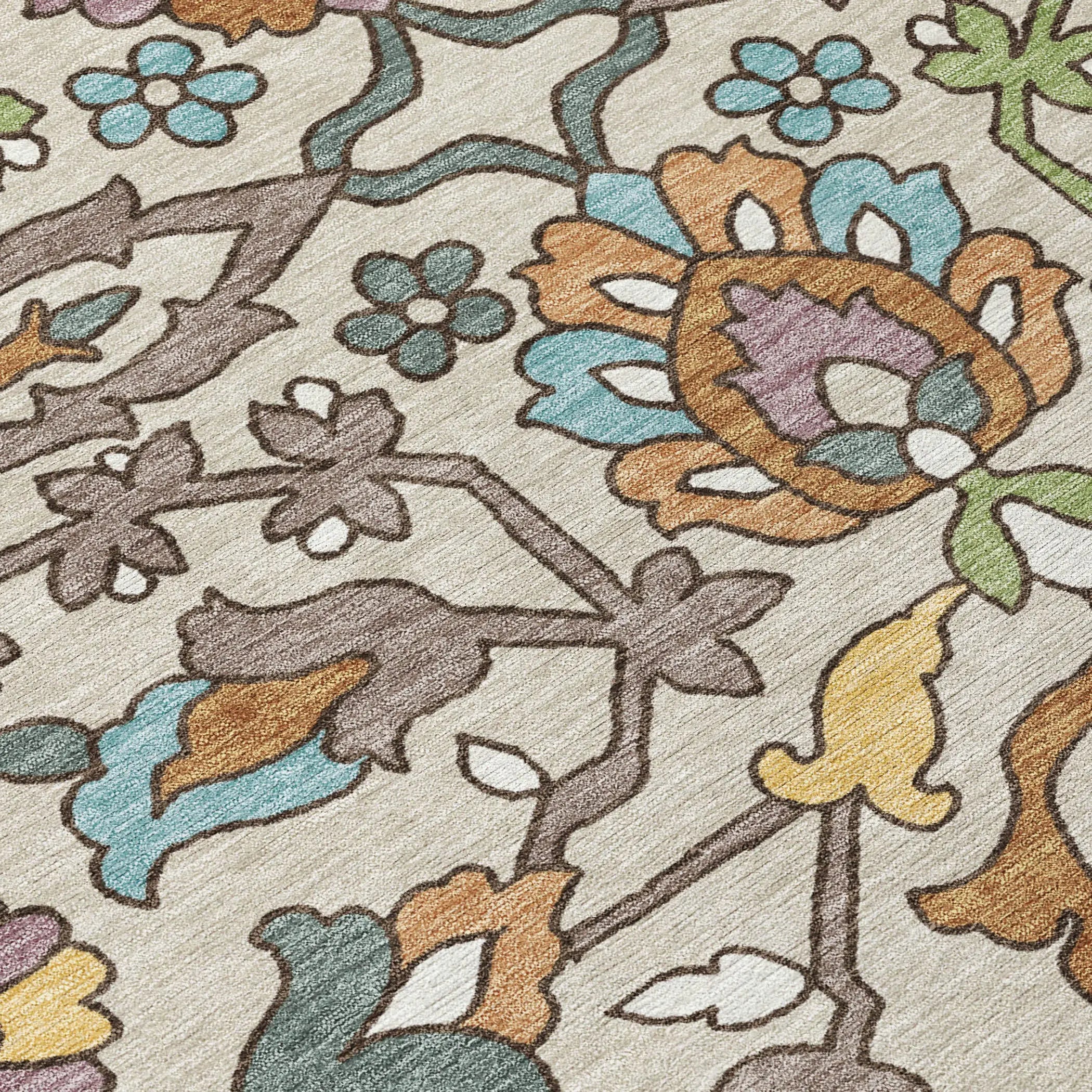 5' X 8' Beige And Orange Floral Washable Indoor Outdoor Area Rug Homeroots Outdoor