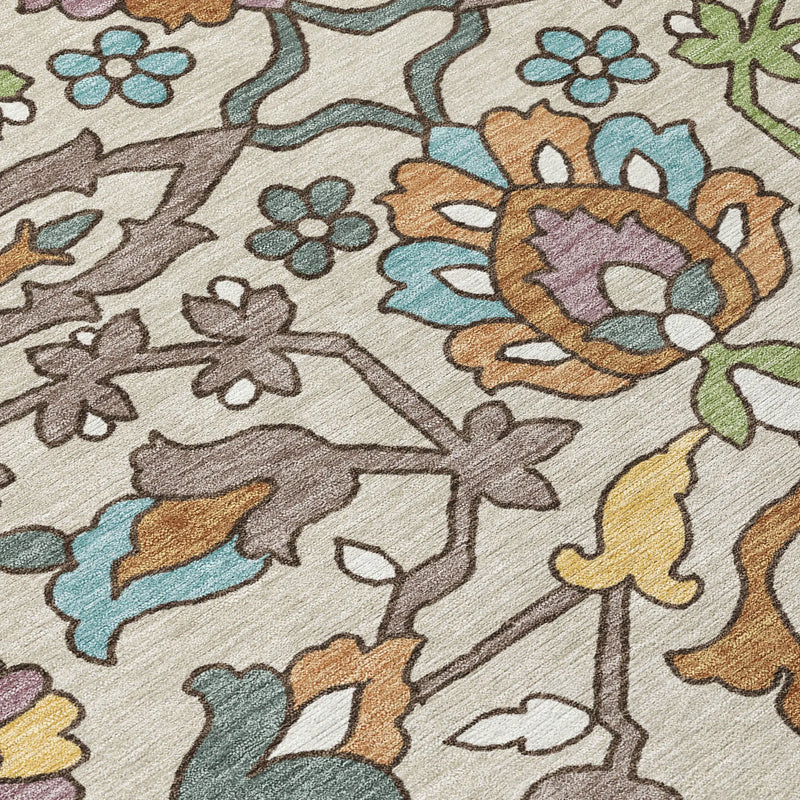 5' X 8' Beige And Orange Floral Washable Indoor Outdoor Area Rug Homeroots Outdoor