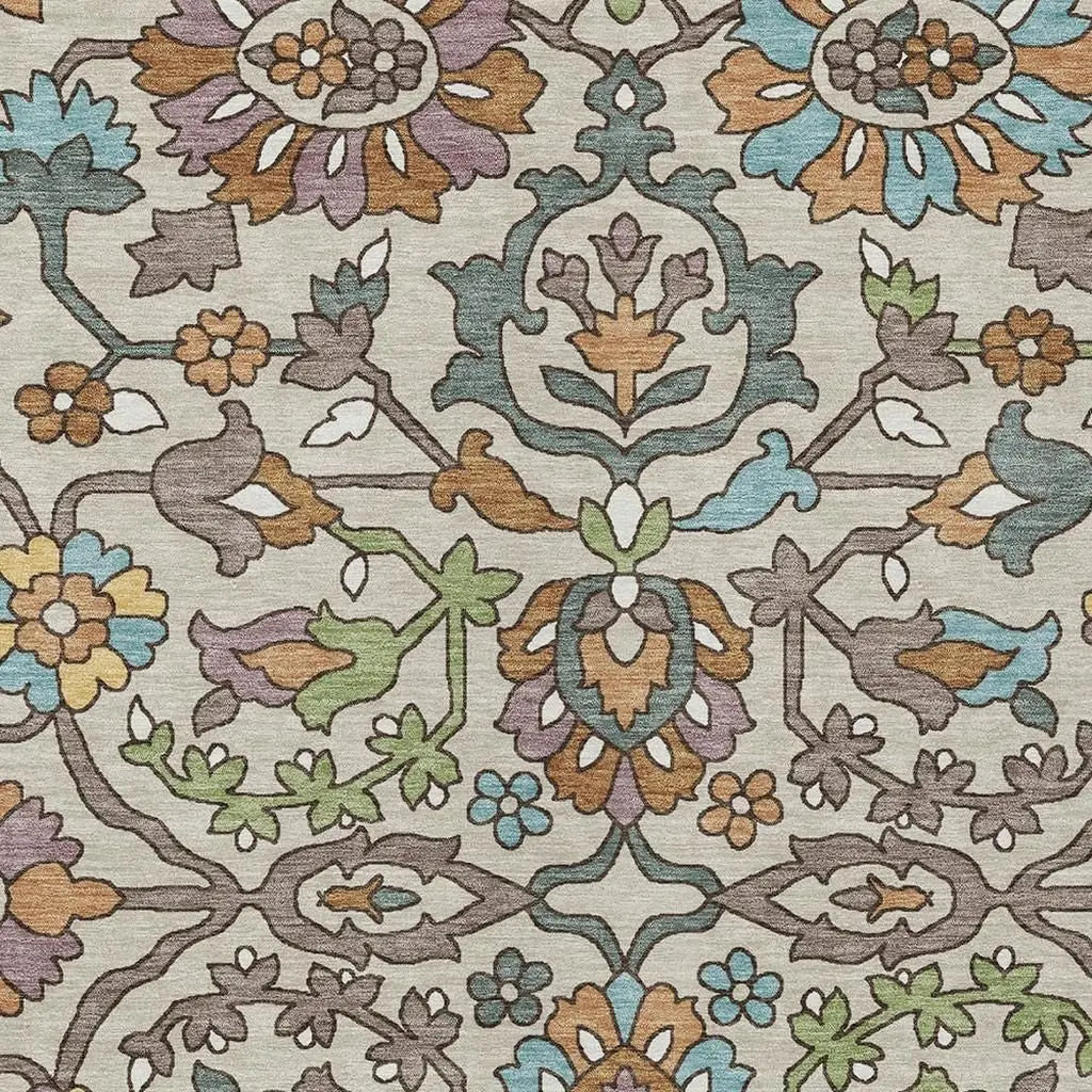 5' X 8' Beige And Orange Floral Washable Indoor Outdoor Area Rug Homeroots Outdoor