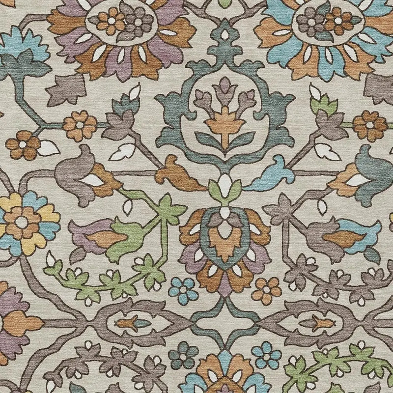 5' X 8' Beige And Orange Floral Washable Indoor Outdoor Area Rug Homeroots Outdoor