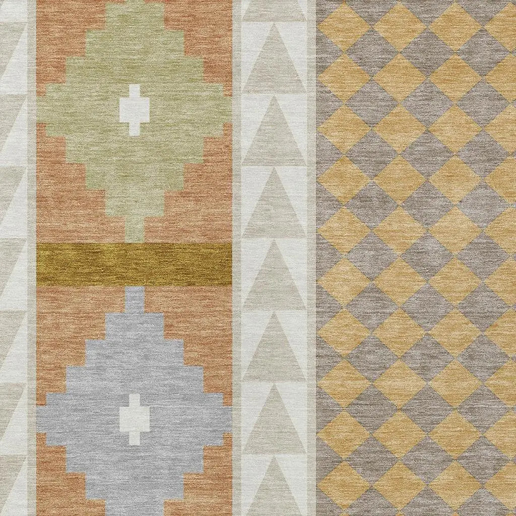 5' X 8' Beige And Orange Southwestern Washable Indoor Outdoor Area Rug Homeroots Outdoor