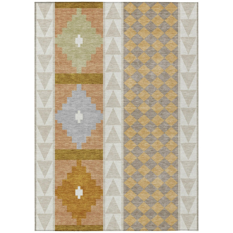 5' X 8' Beige And Orange Southwestern Washable Indoor Outdoor Area Rug Homeroots Outdoor