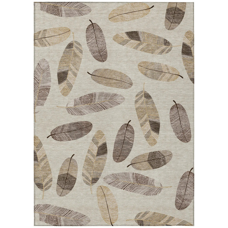 5' X 8' Beige And Sky Blue Botanical Leaves Washable Indoor Outdoor Area Rug Homeroots Outdoor