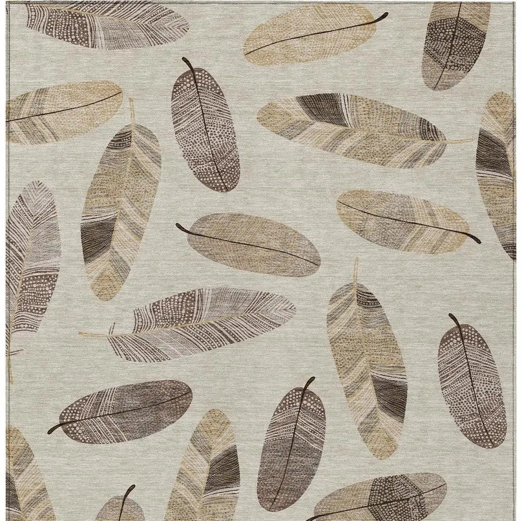 5' X 8' Beige And Sky Blue Botanical Leaves Washable Indoor Outdoor Area Rug Homeroots Outdoor