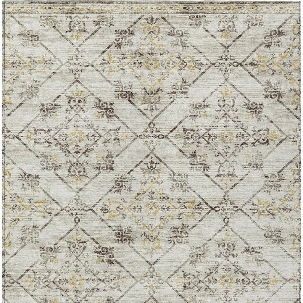 5' X 8' Beige And Sky Blue Geometric Washable Indoor Outdoor Area Rug Homeroots Outdoor