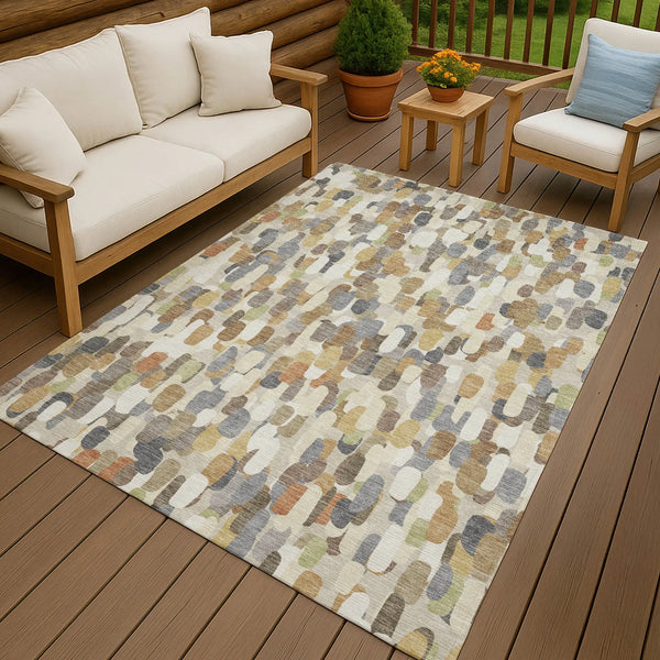 5' X 8' Beige And Taupe Abstract Washable Indoor Outdoor Area Rug Homeroots Outdoor