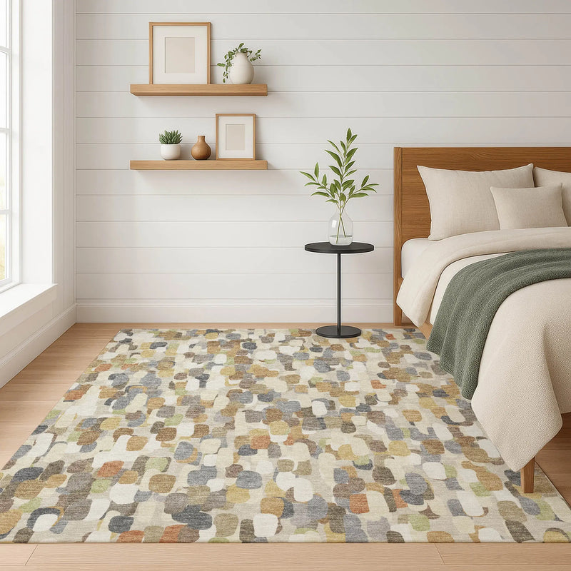 5' X 8' Beige And Taupe Abstract Washable Indoor Outdoor Area Rug Homeroots Outdoor