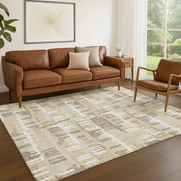 5' X 8' Beige And Taupe Abstract Washable Indoor Outdoor Area Rug Homeroots Outdoor