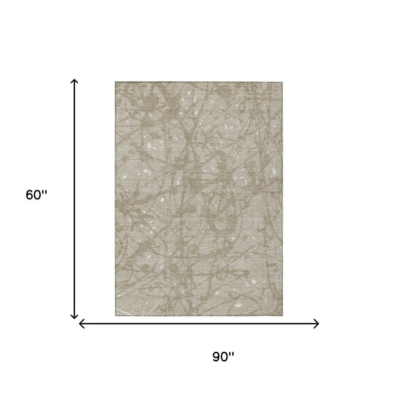 5' X 8' Beige And Taupe Abstract Washable Indoor Outdoor Area Rug Homeroots Outdoor