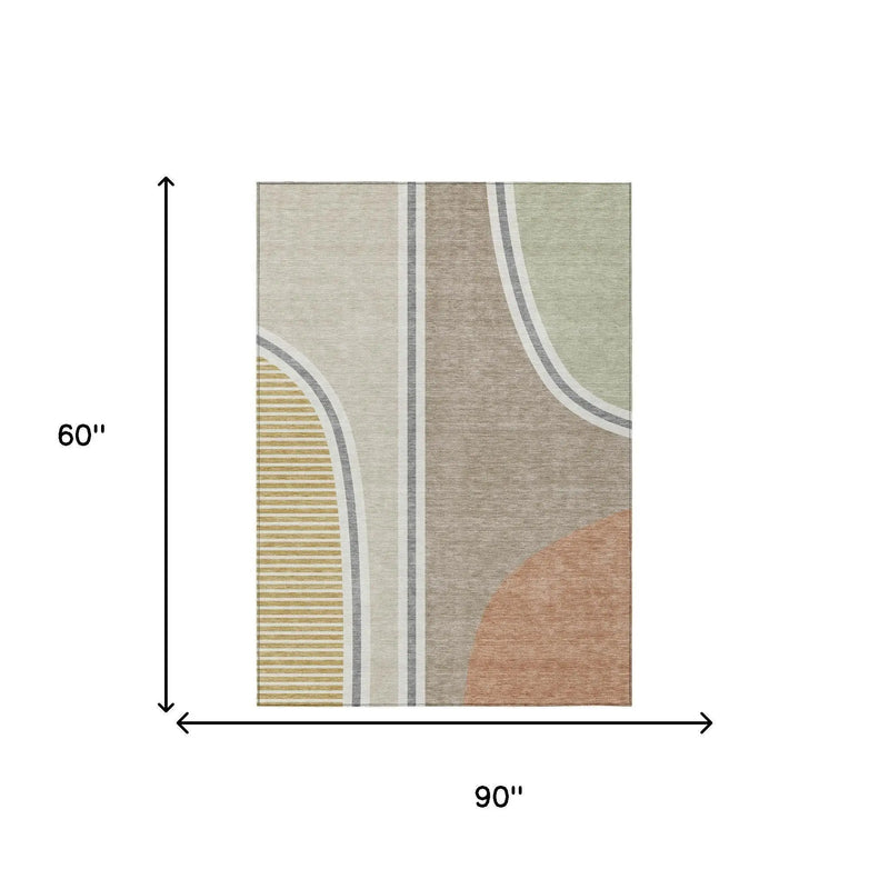 5' X 8' Beige And Taupe Geometric Washable Indoor Outdoor Area Rug Homeroots Outdoor