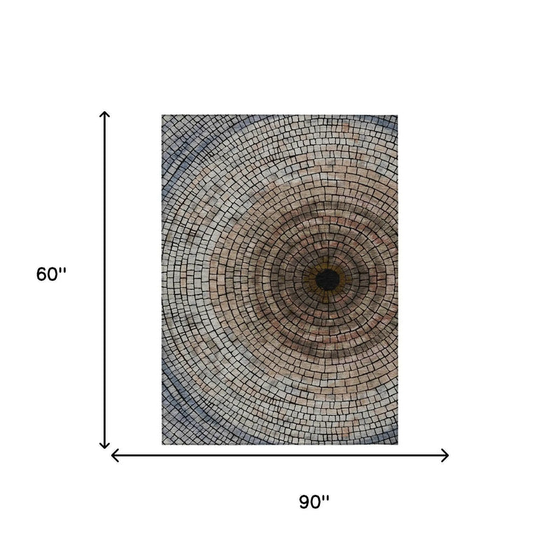 5' X 8' Beige And Taupe Geometric Washable Indoor Outdoor Area Rug Homeroots Outdoor