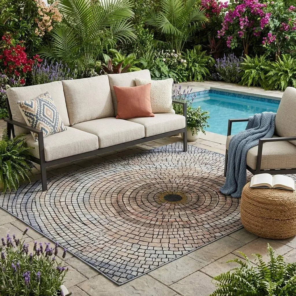 5' X 8' Beige And Taupe Geometric Washable Indoor Outdoor Area Rug Homeroots Outdoor