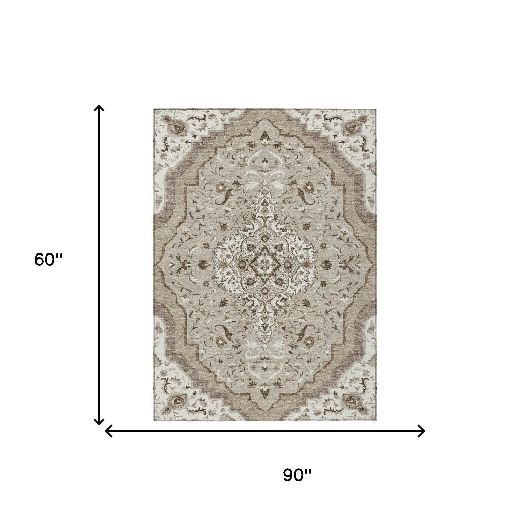 5' X 8' Beige And Taupe Medallion Washable Indoor Outdoor Area Rug Homeroots Outdoor