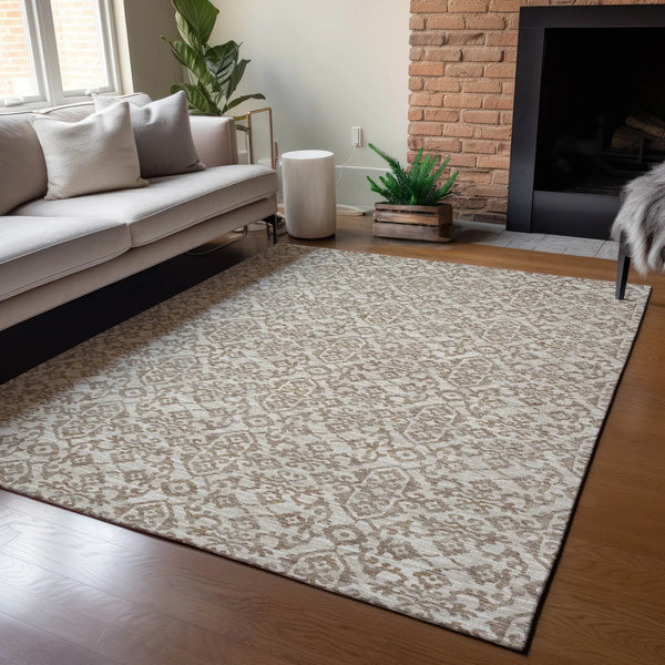 5' X 8' Beige And Taupe Oriental Washable Indoor Outdoor Area Rug Homeroots Outdoor