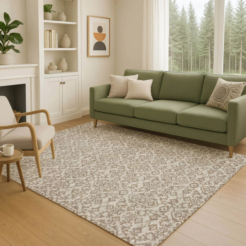 5' X 8' Beige And Taupe Oriental Washable Indoor Outdoor Area Rug Homeroots Outdoor
