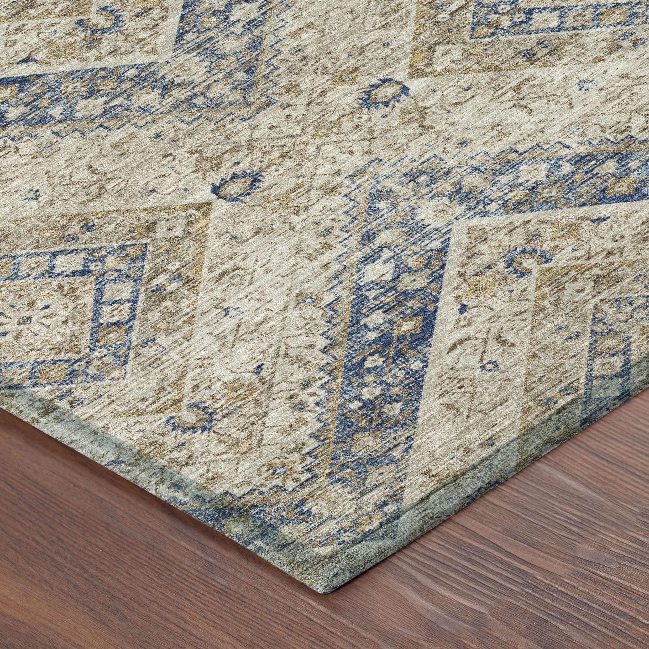 5' X 8' Beige And Teal Blue Tribal Washable Indoor Outdoor Area Rug Homeroots Outdoor