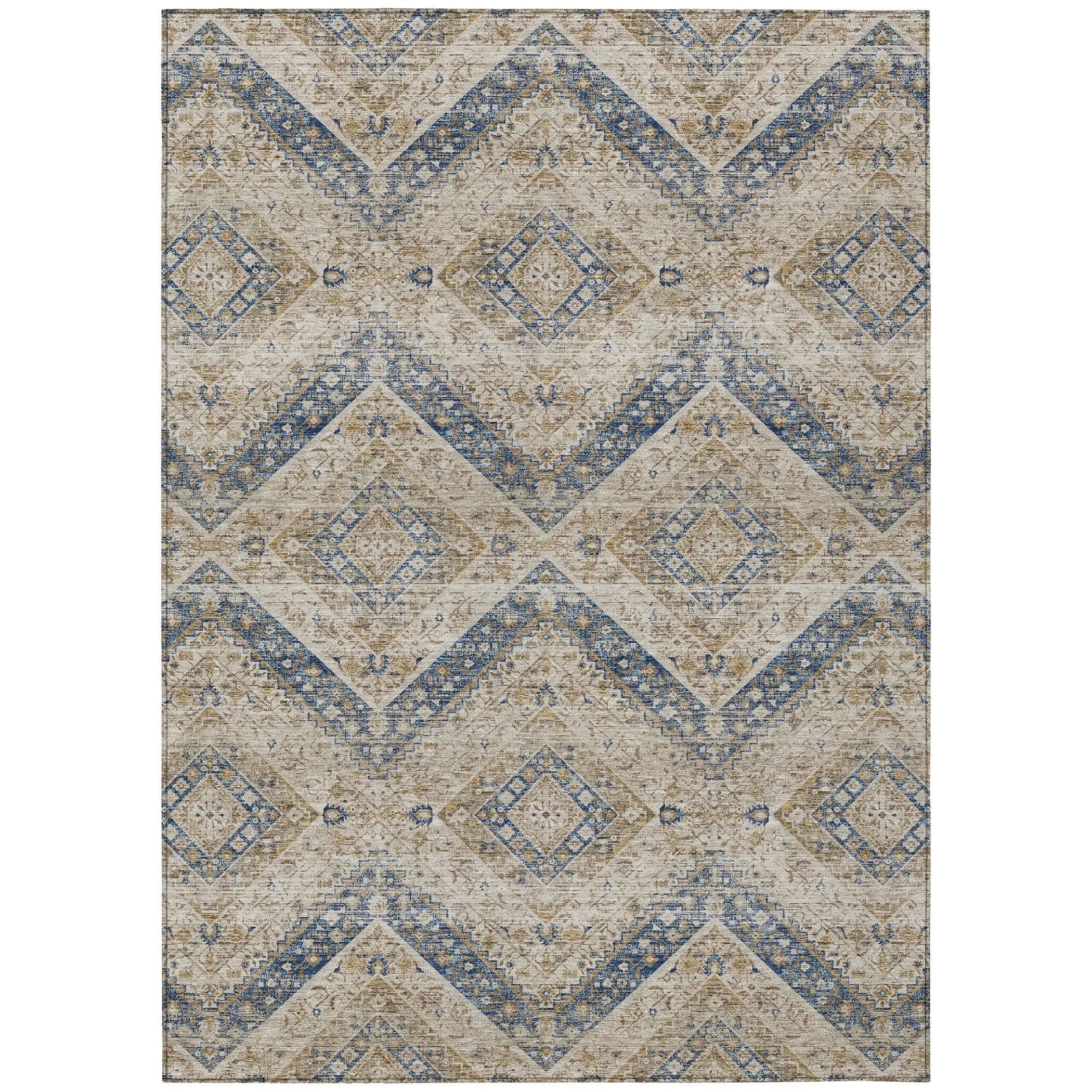 5' X 8' Beige And Teal Blue Tribal Washable Indoor Outdoor Area Rug Homeroots Outdoor