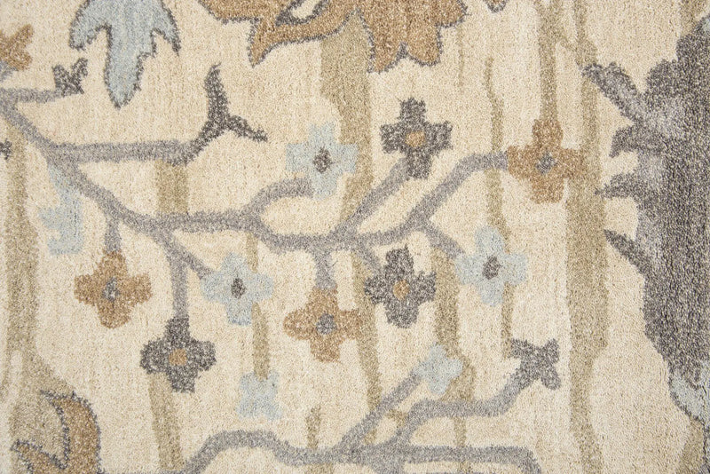 5' X 8' Beige Blue Gray Cream And Light Brown Wool Floral Hand Tufted Area Rug Homeroots Home Decor