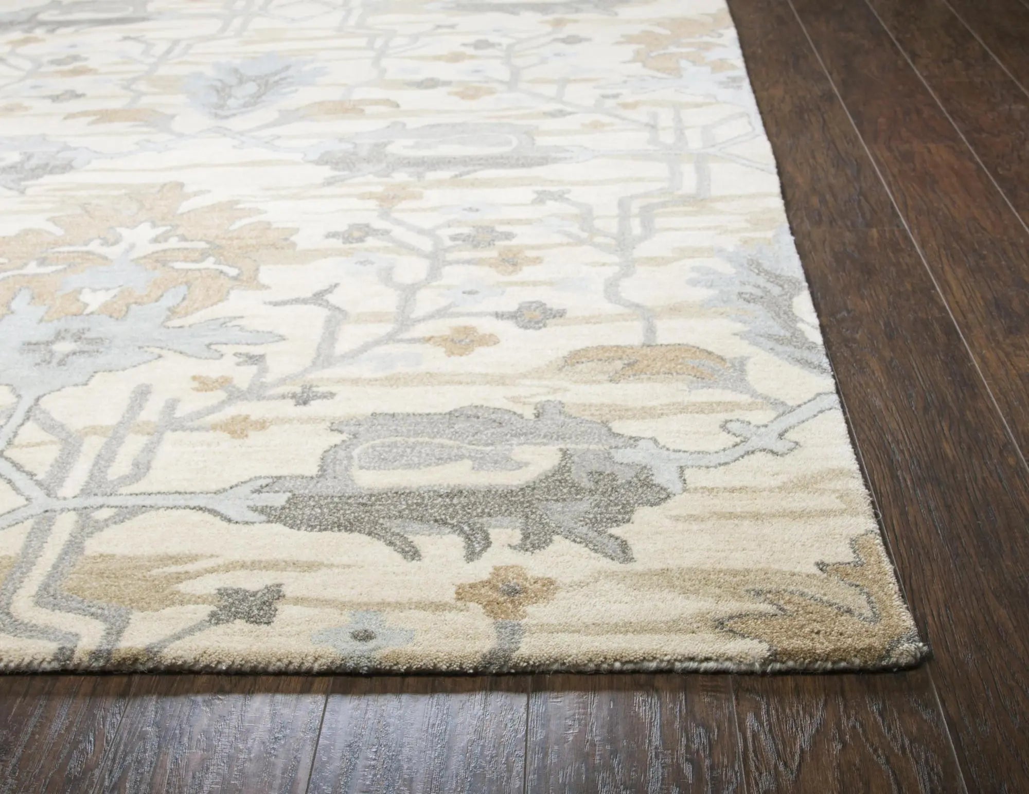 5' X 8' Beige Blue Gray Cream And Light Brown Wool Floral Hand Tufted Area Rug Homeroots Home Decor