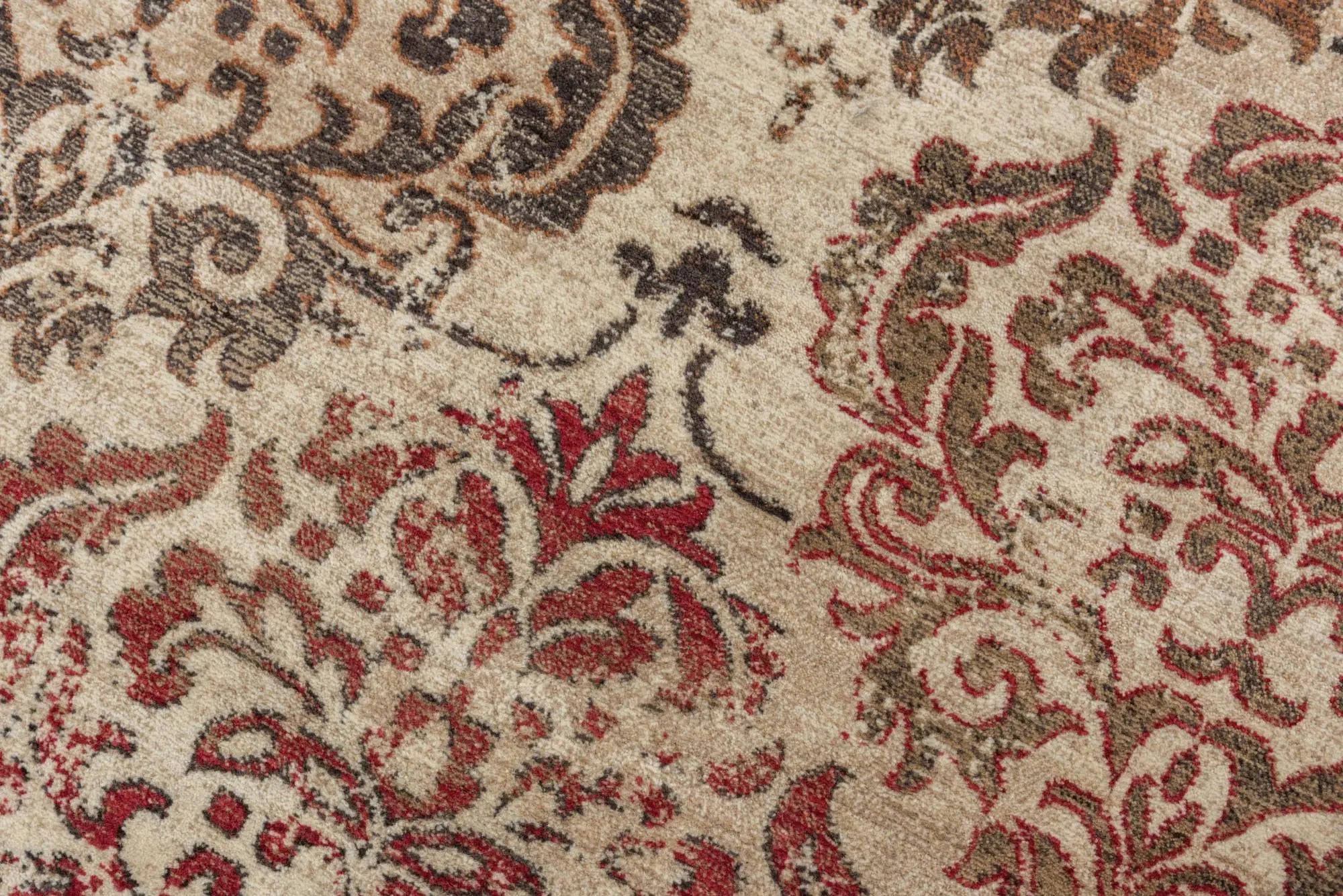 5' X 8' Beige Brown Rust And Red New Zealand Lambs Wool Damask Hand Carved Handmade Area Rug Homeroots Home Decor