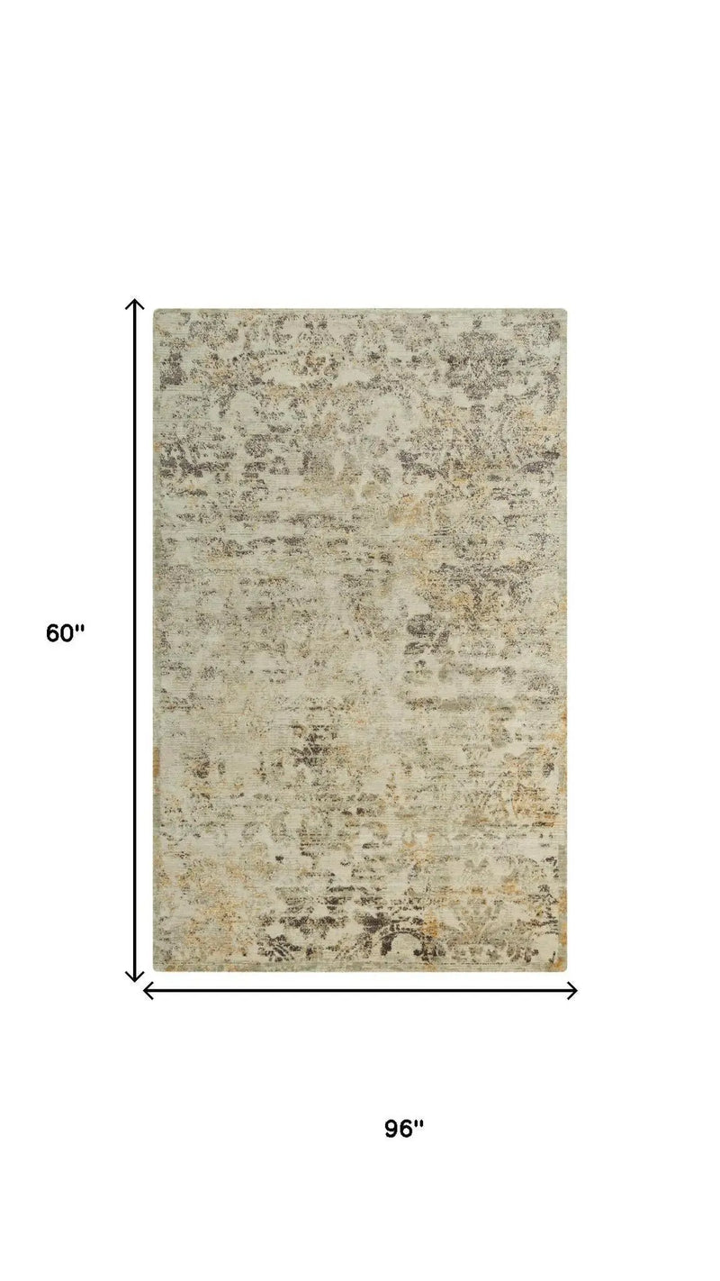 5' X 8' Beige Copper And Brown New Zealand Lambs Wool Abstract Hand Carved Handmade Area Rug Homeroots Home Decor