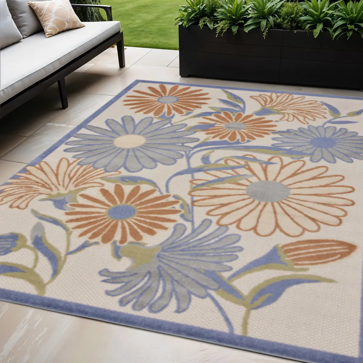 5' X 8' Beige Floral Indoor Outdoor Area Rug Homeroots Outdoor