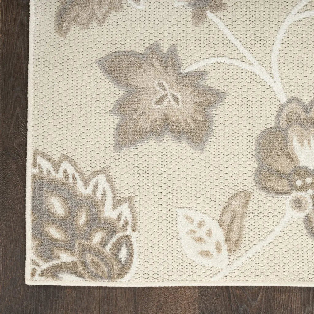 5' X 8' Beige Floral Stain Resistant Non Skid Area Rug Homeroots Outdoor
