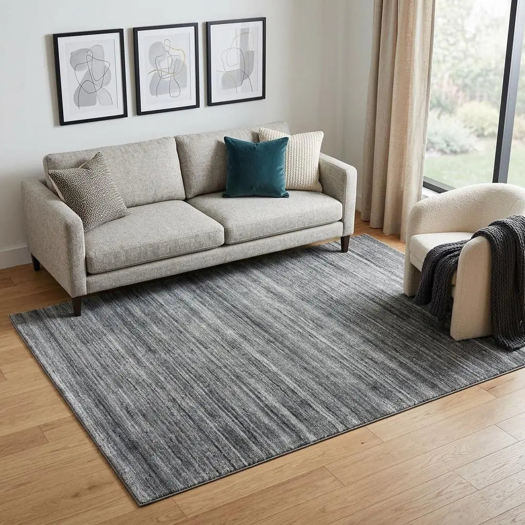 5' X 8' Beige Gray And Charcoal Striped Hand Tufted Area Rug Homeroots Home Decor