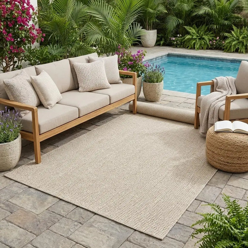 5' X 8' Beige Indoor Outdoor Area Rug Homeroots Outdoor