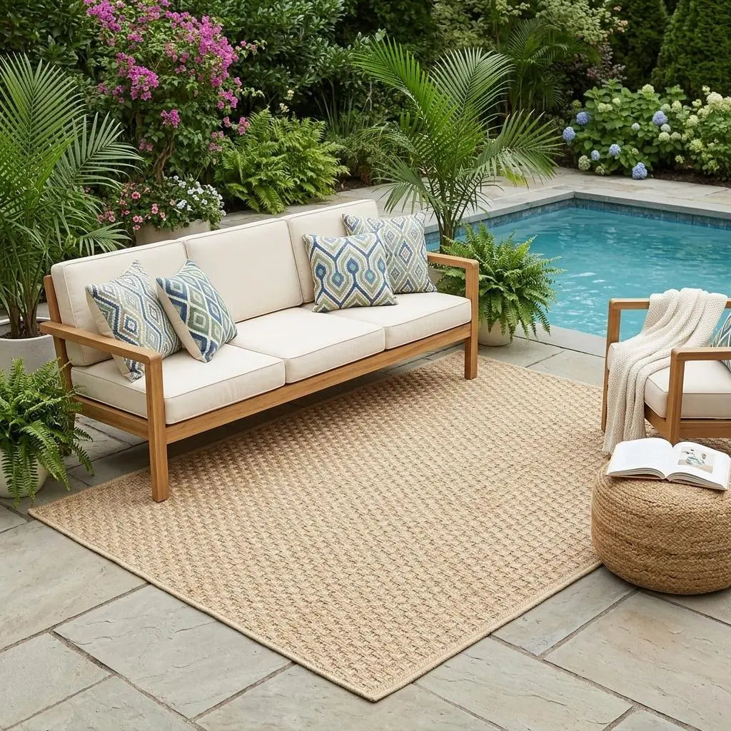 5' X 8' Beige Indoor Outdoor Area Rug Homeroots Outdoor
