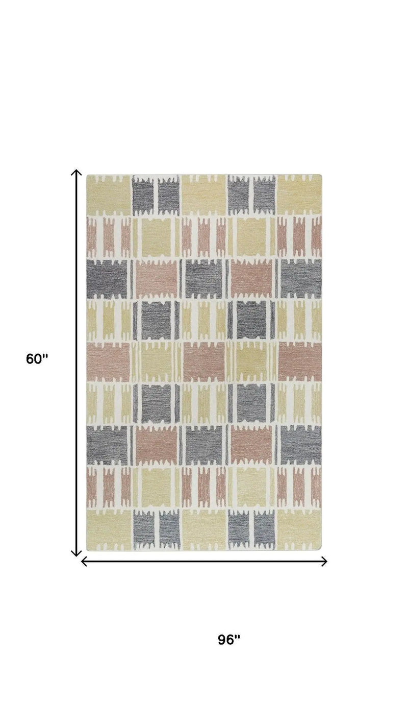 5' X 8' Beige Ivory And Charcoal Wool Geometric Hand Tufted Area Rug Homeroots Home Decor