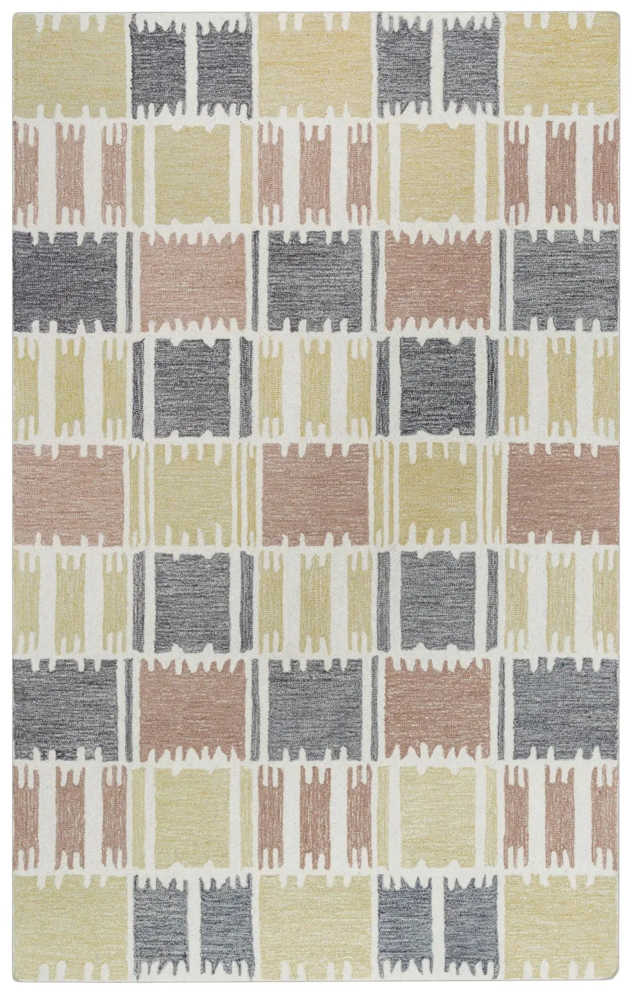 5' X 8' Beige Ivory And Charcoal Wool Geometric Hand Tufted Area Rug Homeroots Home Decor