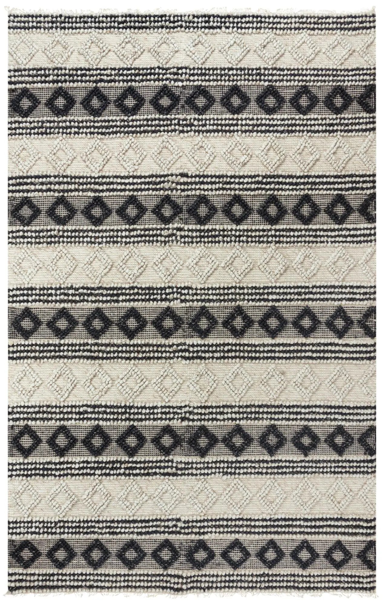5' X 8' Beige Navy Blue And Blue Wool Geometric Hand Woven Area Rug Homeroots Home Decor
